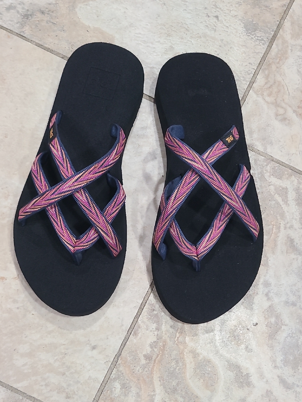 Teva Women's Navy Flip Sandals with Pink Strappy Cross Bands